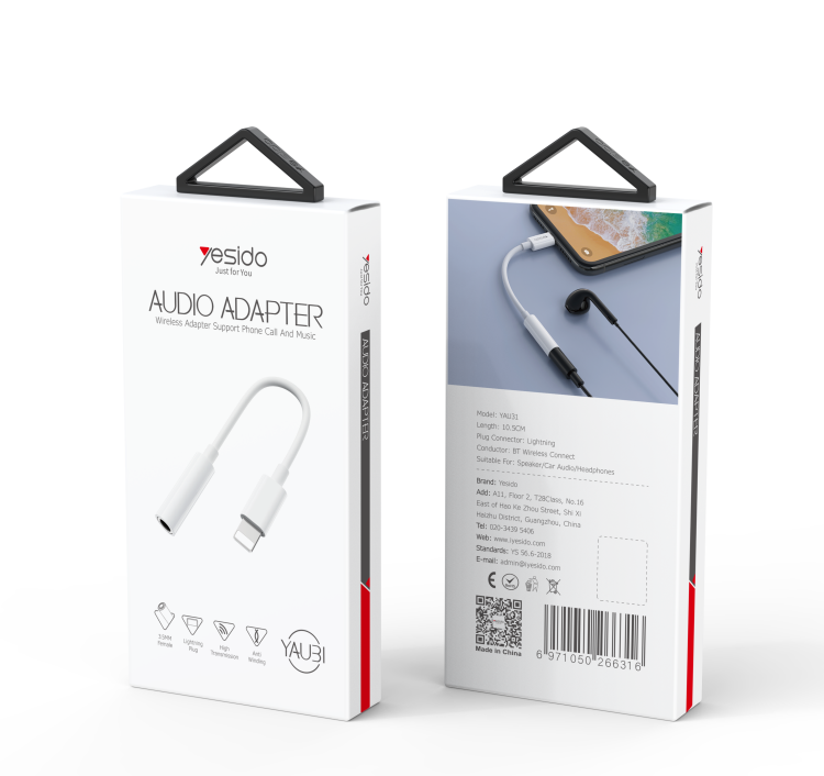 YAU31 Lightning To 3.5 mm Audio Adapter Packaging