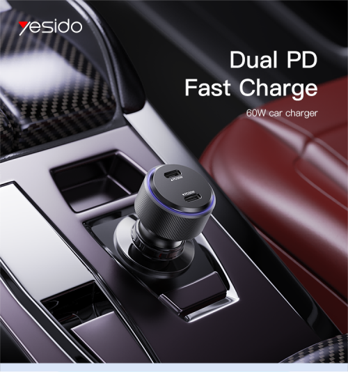 Y48 2 Type-C Port PD 30W 20W Compatible Fast Charging USB C Car Charger