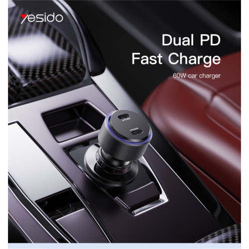 Y48 2 Type-C Port PD 30W 20W Compatible Fast Charging USB C Car Charger