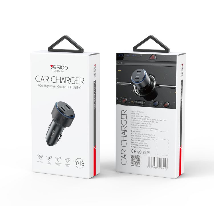 Y48 2 Ports PD Fast Charging Car Charger Packaging