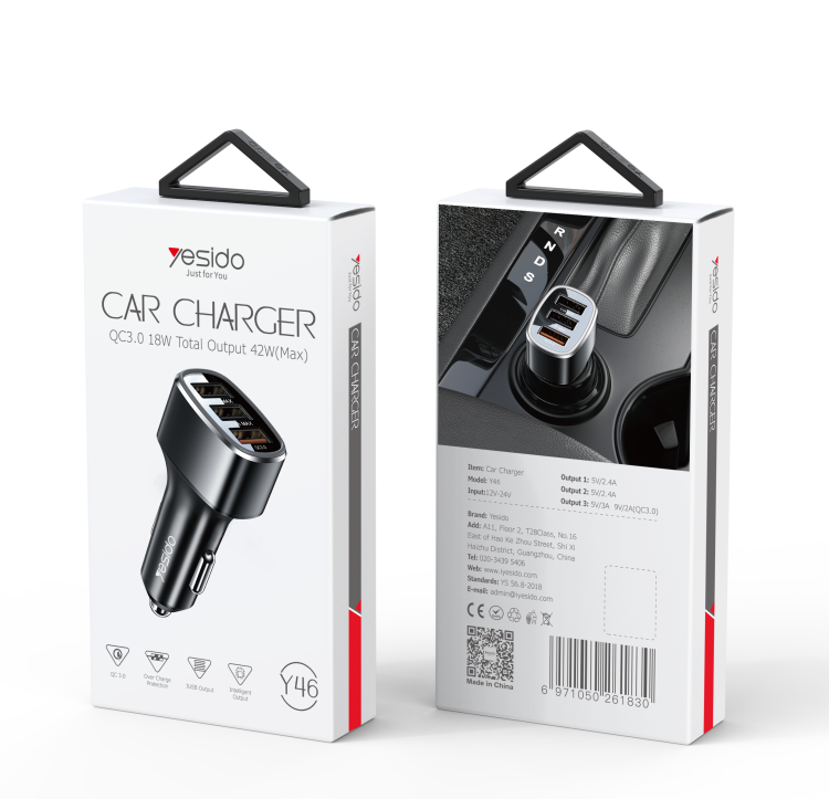 Y47 3 Ports Fast Charging Car Charger Packaging