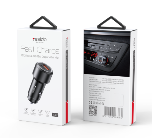 Y42 Fast Delivery Quick 3.0 36W Car Phone Adapter Fast Charging Battery Dual Usb Car Charger