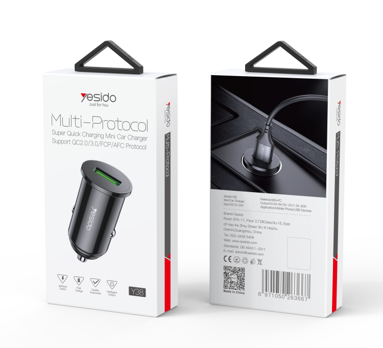 Y38 USB Port Fast Charging Car Charger Packaging
