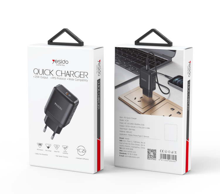 YC29 25W Type-C Port Fast Charging Charger Packaging
