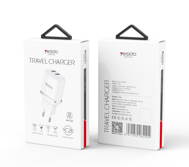 YC26 Dual USB Ports Fast Charging Charger Packaging