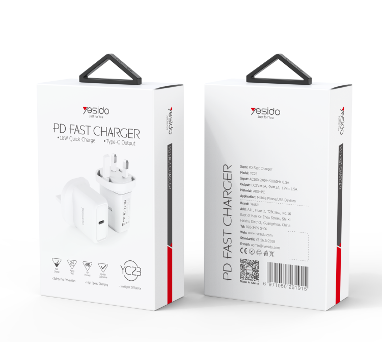 YC23 18W Type-C Port Fast Charging Charger Packaging
