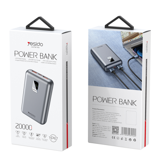 YP47 20000mah 22.5W PD 20W Fast Charge LED Digital Display Power Bank