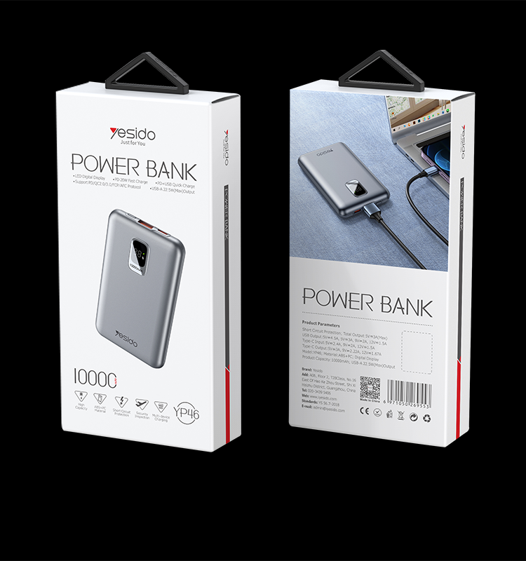 YESIDO YP46 10000mAh Power Bank Packaging