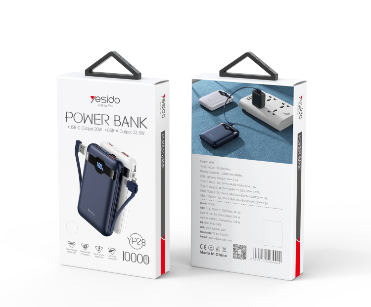 YESIDO YP28 10000mAh Power Bank Packaging