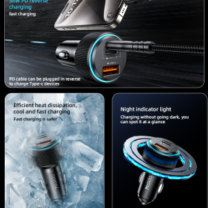 Y60 38W Innovative PD Reverse Charging Built-in TC And IP Cable Dual Port Fast Charging Car Charger