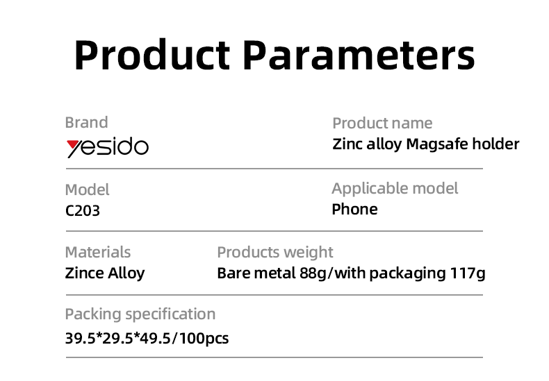 C203 Zinc Alloy Folding Magsafe Magnetic Phone Holder Parameter