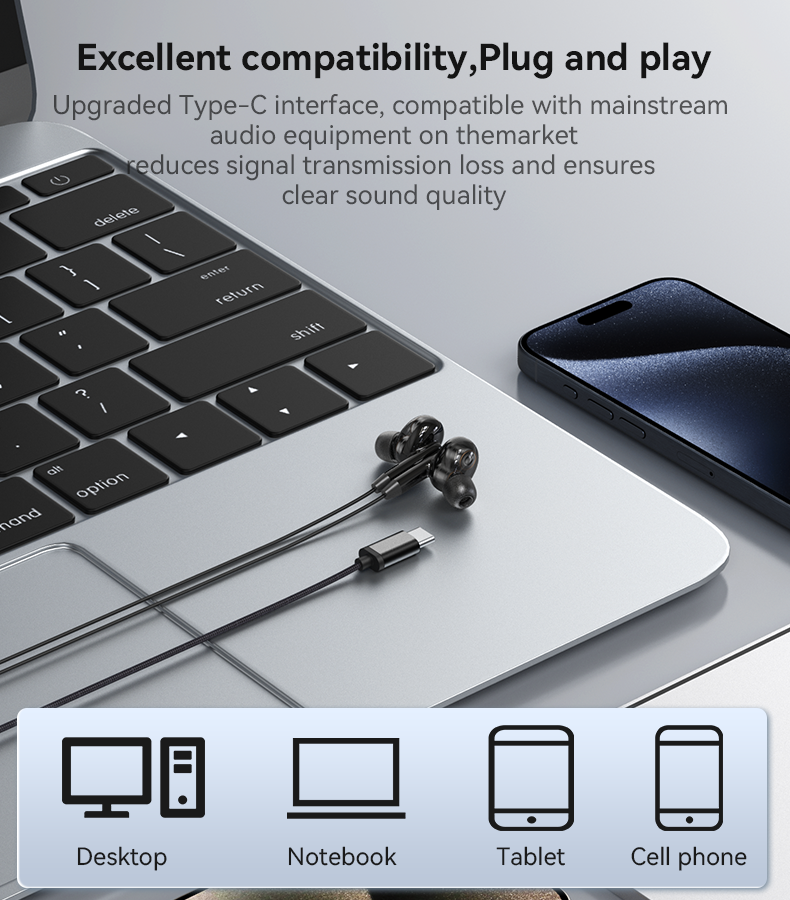 YESIDO YH44 Type-C Aluminum Alloy In-ear Wired Earphone Details