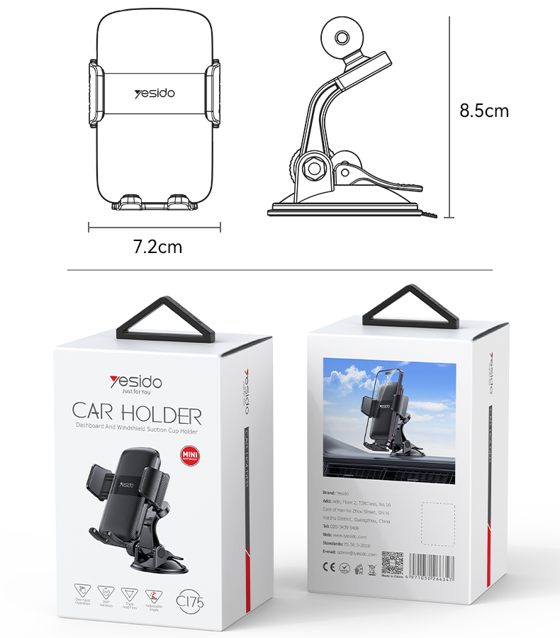 C175 Mini Base Suction Cup Phone Holder Packaging