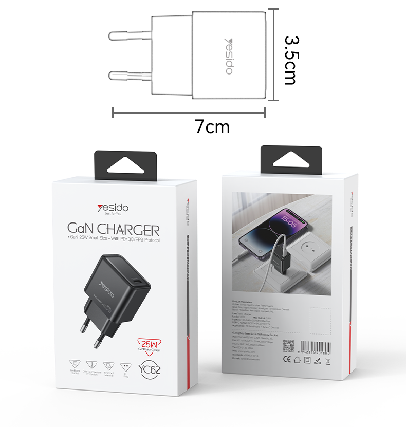 YC62 EU 25W Fast Charging Home Charger(TC Port) Packaging