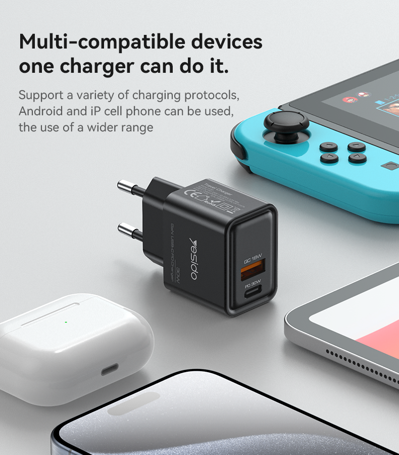 YC64 EU 30W GaN Fast Charging Home Charger(Type-C + USB Port) Details