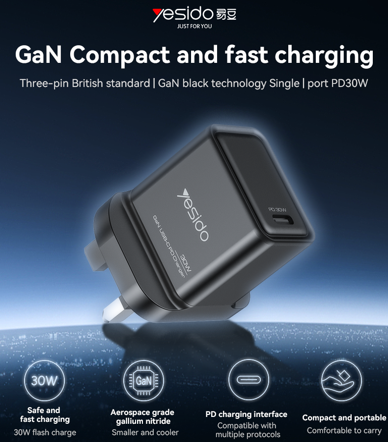 YC82 UK 30W GaN Fast Charging Wall Charger(Type-C Port)