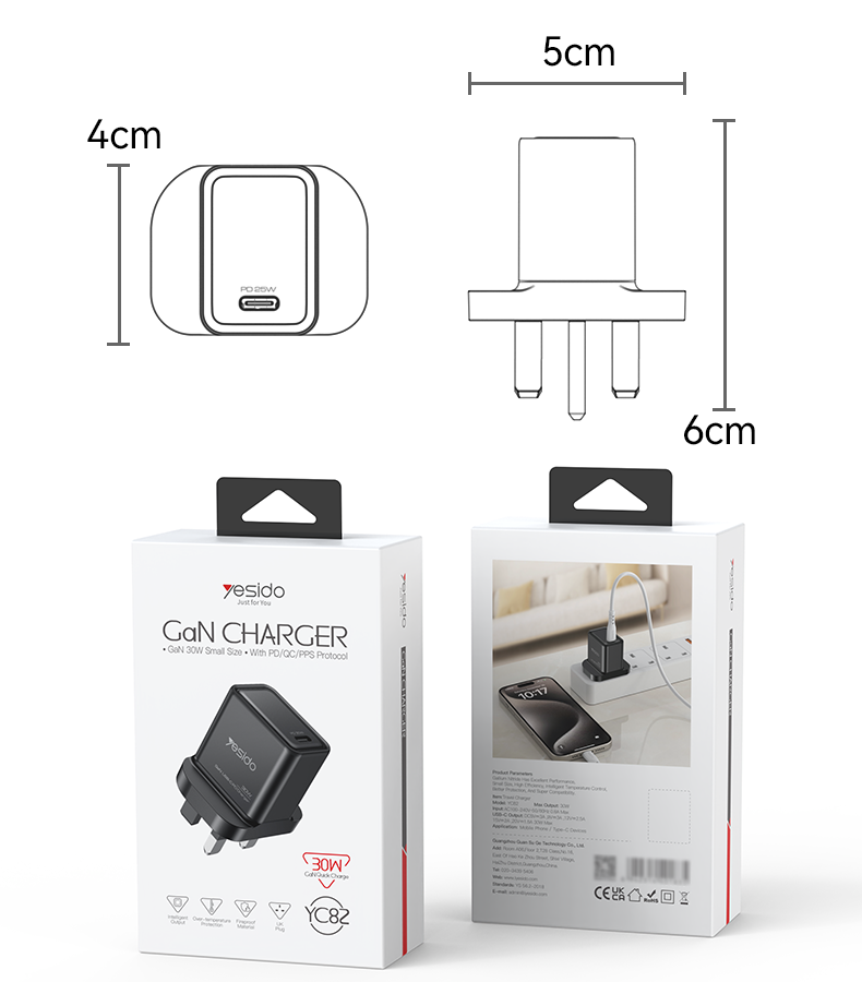 YC82 UK 30W GaN Fast Charging Wall Charger(Type-C Port) Packaging