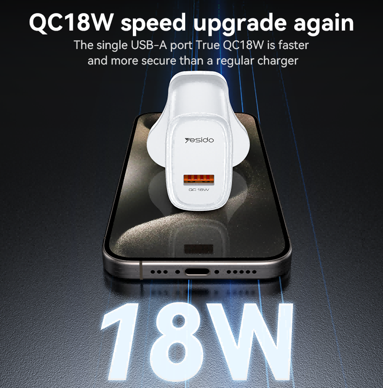 YC85 Overspeed Fast Charge Fireproof Material QC18W Single A UK Charger | Normal Charger | yesido