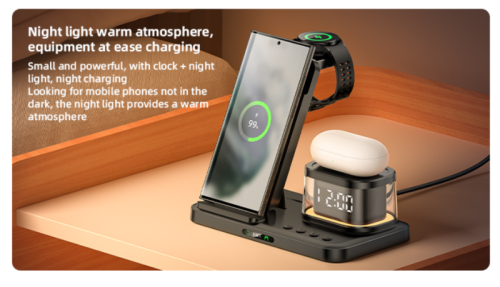 DS23 5-in-1 15W Fast Charging Double Angle Adjustment Triple Cooling Design Clock Wireless Charger