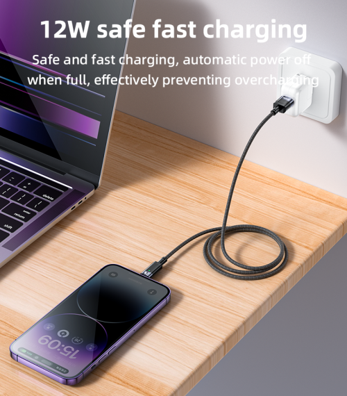 CA123L 1.2 Meter Braided High-tenacity 12w Safe Fast Charging USB To IP Data Cable