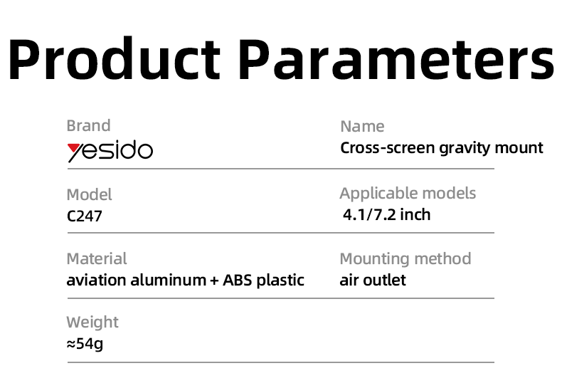 C247 With locking Gravity Sensor Air Vent Phone holder Parameters