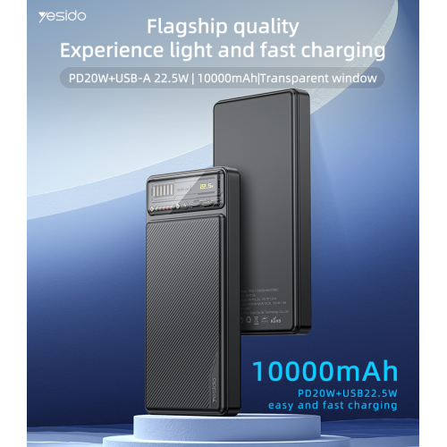 YP53 PD 20W + USB 22.5W 10000mAh Transparent Window Battery Display Fast Charging Power Bank
