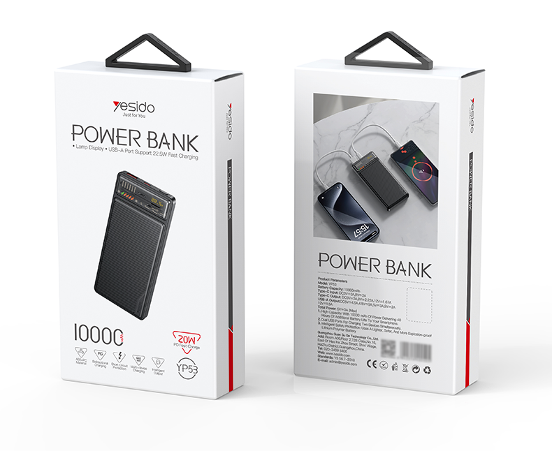 YESIDO YP53 10000mAh Fast Chagring Power Bank Packaging