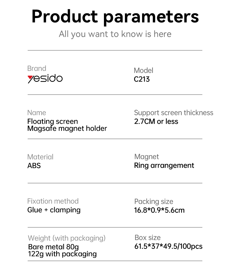 C213 Screen Corner Using Magneitc Phone Holder Parameters