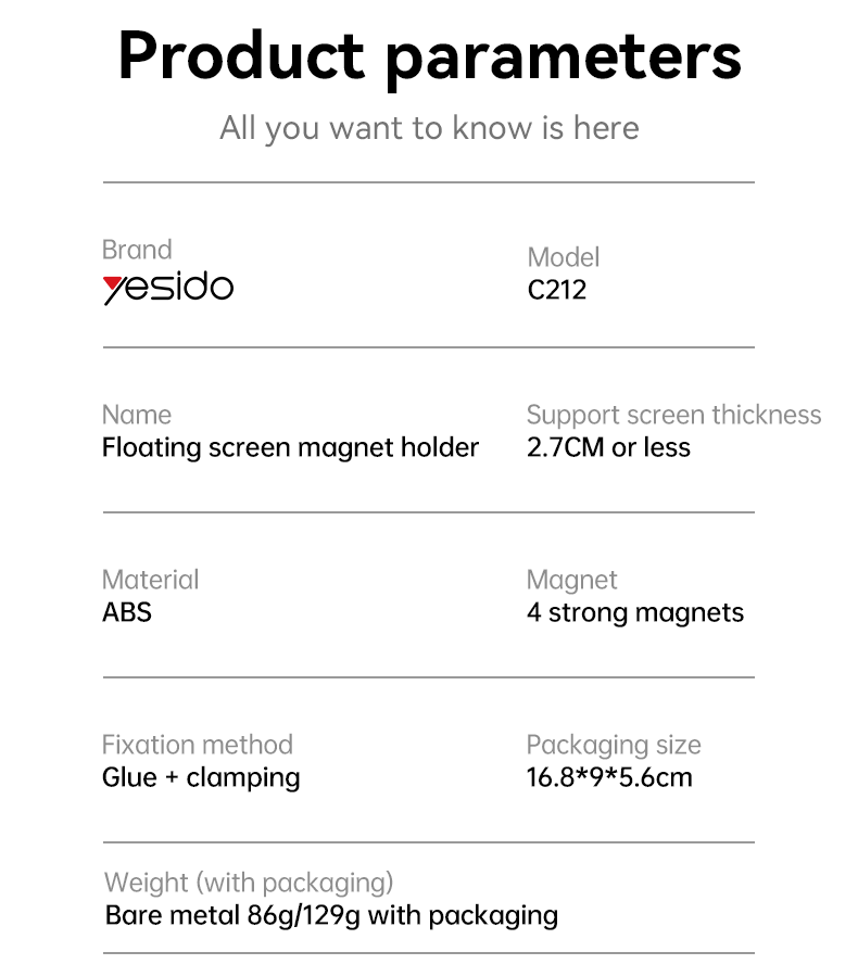 C212 Screen Corner Using Magneitc Phone Holder Parameters