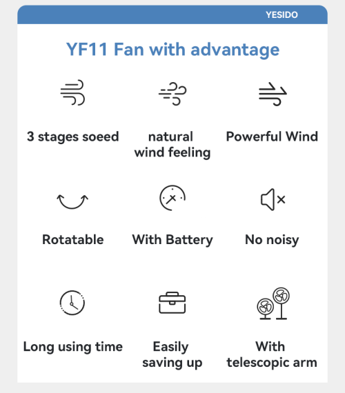 YF11 Three-speed Wind With Big Battery Retractable And Foldable No noisy Floor/Table Using Fan