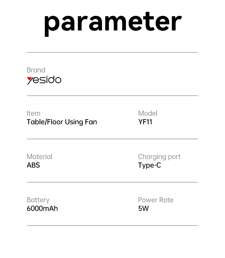 Yesido YF11 Preminum Folding Fan Parameter