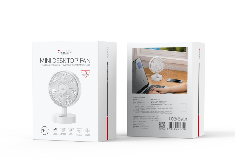 Yesido YF12 7 Blades Mini Desktop Fan Packaging