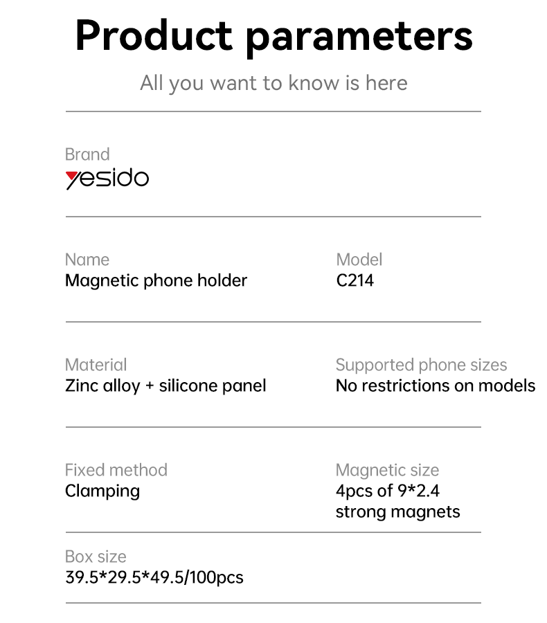 Yesido C214 Mini Magnetic Phone Holder Parameter