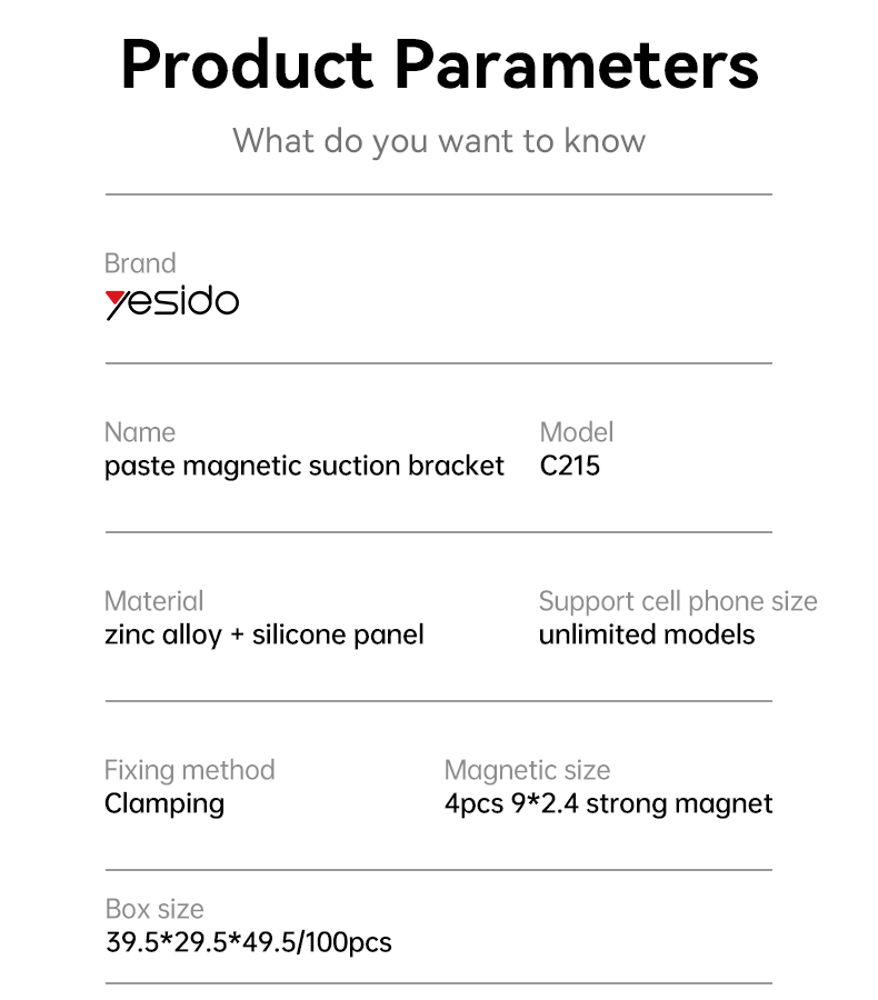 Yesido C215 Mini Magnetic Phone Holder Parameter