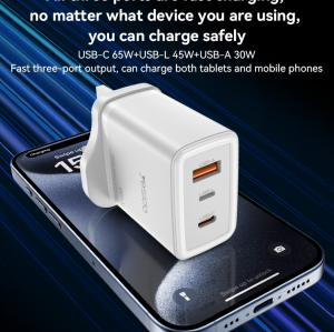 YC89 Three-Port Quick Punch A+C+L 65W Fast Charging UK Spec GaN Charger With C To L Cable