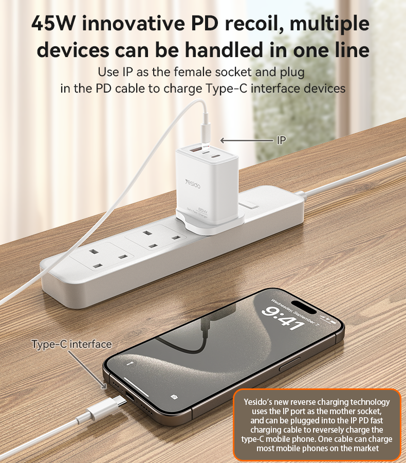 YC89 UK 65W Fast Charging Wall Charger(USB+IP+TC) Details