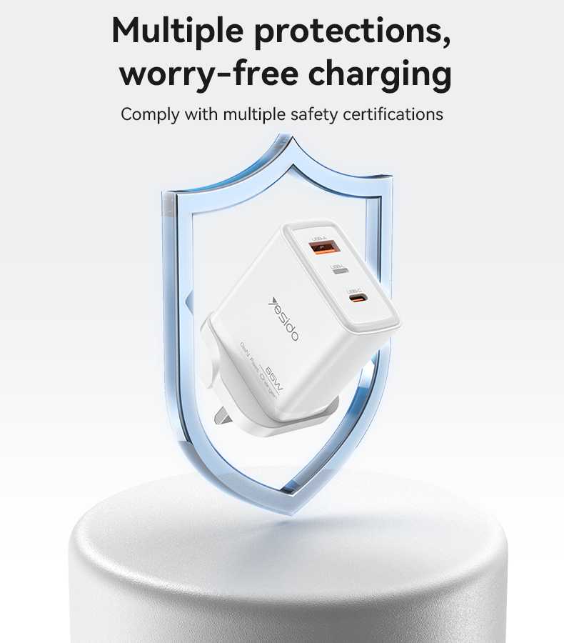 YC89 UK 65W Fast Charging Wall Charger(USB+IP+TC) Details