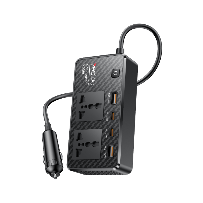 VC07 12V To 200V Incependent Switch Multiple Protections USB QC3.0+TC PD Fast Charging Car Inverter