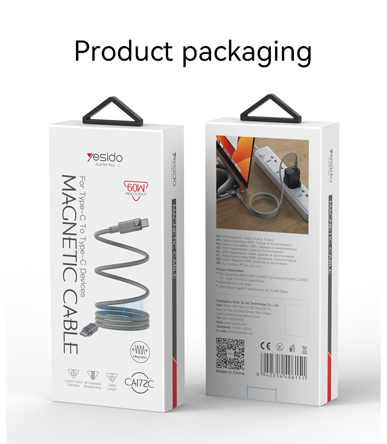 CA172C Type-C To Type-C 60W Magnetic Saving Data Cable packaging