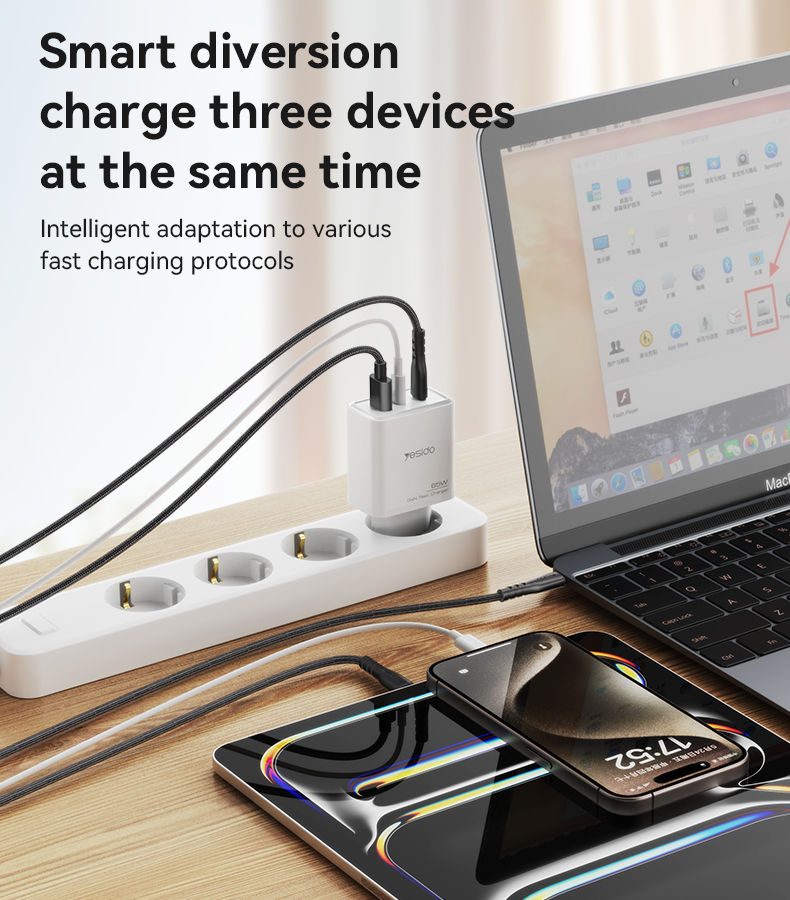 YC70 EU 65W Fast Charging Wall Charger(USB+IP+TC) Details