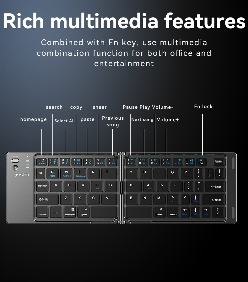 Yesido KB27 Mini Folding Wireless Keyboard Details