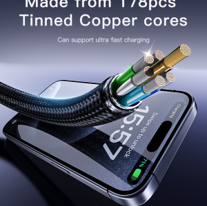 CA183 2M PD60W Fast Charging Type-C To Type-C 48-Strand Braided Cable Power LED Light Data Cable