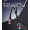 CA183 2M PD60W Fast Charging Type-C To Type-C 48-Strand Braided Cable Power LED Light Data Cable