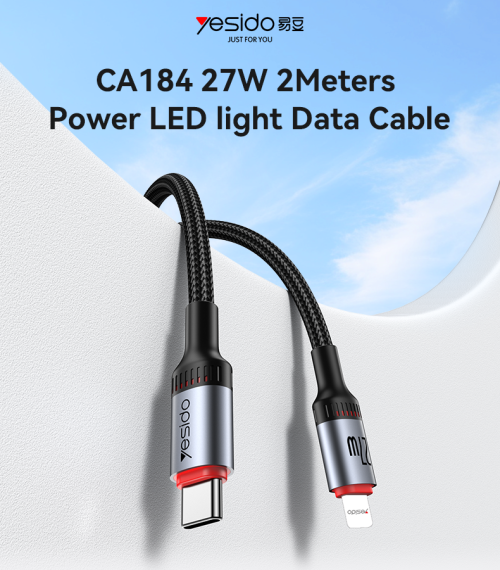 CA184 2M 27W Fast Charging Type-C To IP 48-Strand Braided Cable Power LED Light Data Cable