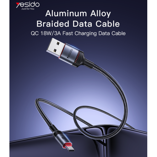 CA130C 2M USB To Type-C 18W Fast Chagrging Built-in Smart Chip Aluminum Alloy Braided Data Cable