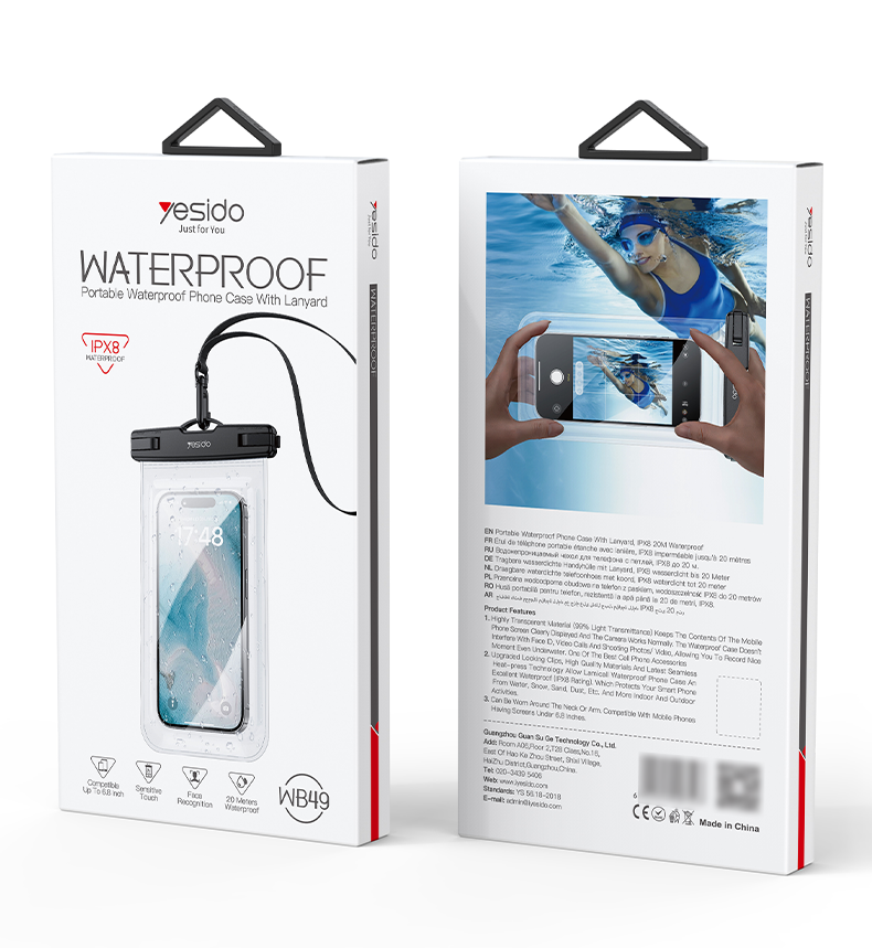 Yesido WB49 Transparent Waterproof Mobile Phone Bag Packaging