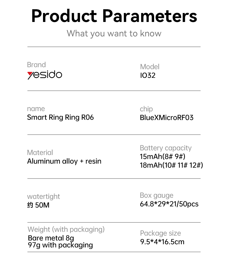 Yesido IO32 Health Monitor Smart Ring Parameter