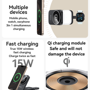 DS27 15W Wireless Fast Charging Multiple Protections Foldable Design 3-in-1 Desktop Wireless Charger