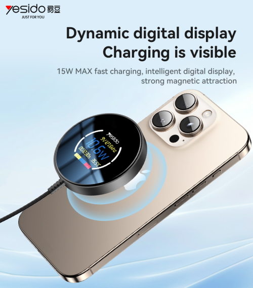 DS28 1.2m Long Cable 15W Fast Charging Dynamic Digital Display Magnetic Wireless Charger