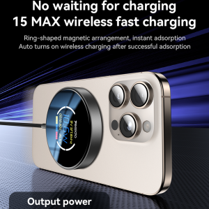 DS28 1.2m Long Cable 15W Fast Charging Dynamic Digital Display Magnetic Wireless Charger